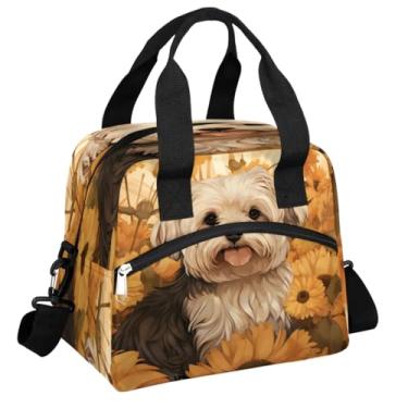 Imagem de TKBXAEG Shih Tzu Lancheira térmica para cães margaridas para mulheres e homens, reutilizável, impermeável, lancheira, bolsa térmica, bolsa de refeição portátil de um ombro, lancheira portátil para