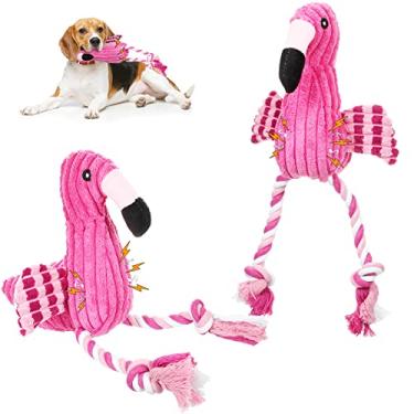 Imagem de Sotiff Pacote com 2 brinquedos de pelúcia para cães flamingos, brinquedos de pelúcia fofos, rosa, brinquedos de ranger de cachorro, brinquedos de dentição, brinquedos interativos de corda de pelúcia