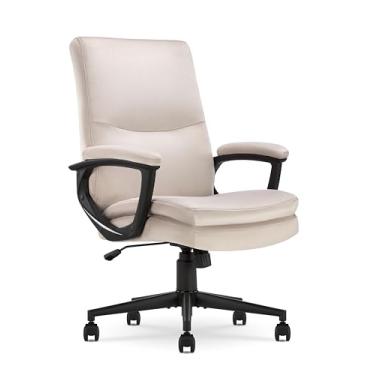 Imagem de Click 365 Cadeira executiva clássica confortável, cadeira de mesa ergonômica no meio das costas, almofada de assento de espuma de camada dupla, base de metal giratória, estofamento de tecido macio ao