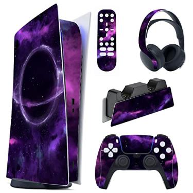 Imagem de PlayVital Decalque de película roxo para console ps5 edição digital, adesivo de vinil para controle ps5, estação de carregamento, fone de ouvido e controle remoto de mídia