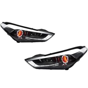 Imagem de Estilo do carro lâmpada de cabeça compatível para hyundai tucson 2015-2018 led farol drl hid bi xenon acessórios automóveis(White lights)