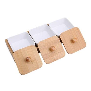 Imagem de Prato de Servir Aperitivo de Cerâmica, para Frutas, Nozes, Com Bandeja Branca de Sobremesas de 4 Compartimentos, Fácil de Cuidar, Lavar à Mão, Seguro para Máquina de (Três