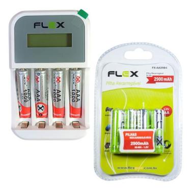 Imagem de Carregador de Pilha Flex Com 8 Pilhas Recarregaveis AA 4 e AAA 4