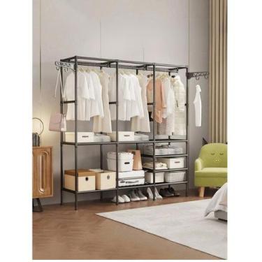 Imagem de Arara Guarda Roupas Com 3 Colunas Closet Aberto Desmontável Sapateira 