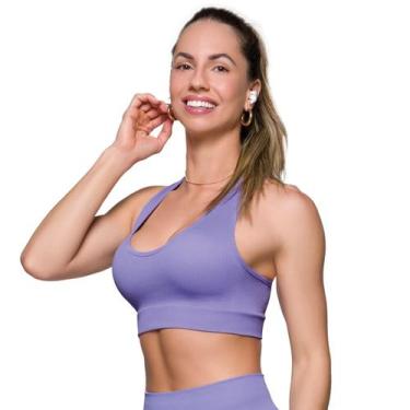 Imagem de Top Sem Costura Feminino Selene Sem Bojo Fitness Academia, Lavanda, GG