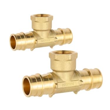 Imagem de (Pacote com 2) EFIELD Pex-A Conexões de latão Expansão 3/10.2 cm Pex X 3/10.2 cm Pex X 1/5.1 cm Fêmea NPT Adaptador Tee, ASTM F1960