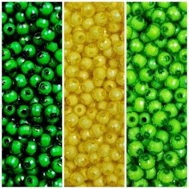 Imagem de 300 Miçanga Sextavada 6mm 3 Cores Bola Passante Facetada Missanga Pérola (Verde e Amarelo)