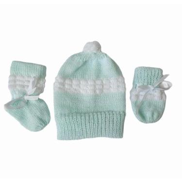 Imagem de Kit de bebê recém nascido tricô 3 peças de lã touca, luvinha e sapatin