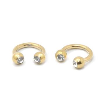 Imagem de Piercing Ferradura com Pedras PVD Dourado Aço Cirúrgico 1.2mm - M2 Pie