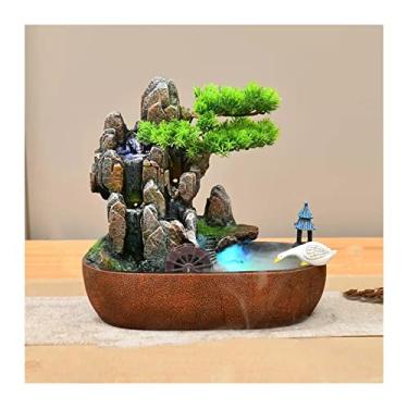 Imagem de Fonte de mesa para uso interno, fonte de água de resina, bonsai artificial, árvores e montanhas de pedra, fonte de água para relaxamento, fonte de água interna para decoração de casa