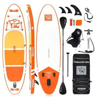 Imagem de TIGERXBANG Pranchas De Stand Up Paddle 10'6" X 32" X 6" Com Acessórios De Prancha De Sup Premium, Pranchas De Remo Infláveis Para Adultos/Crianças Com Remo De Lâmina Dupla, Assento De Caiaque, Defende