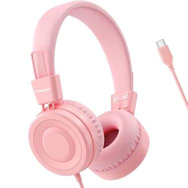 Imagem de Cowyawn Fones de ouvido infantis USB tipo C para escola, fones de ouvido infantis com fio, volume limitado de 94 dB, som estéreo HD, fones de ouvido dobráveis e leves com fio para