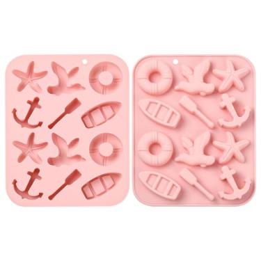Imagem de DanLingJewelry 2 peças, tema náutico, oceano, âncora, barco, estrela-do-mar, formas de cozimento de silicone para fazer você mesmo, pudim de chocolate, doces, geleia, sabonete