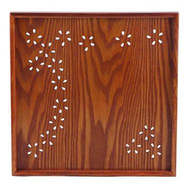 Imagem de Bandeja de chá de madeira GRCFUMO, bandeja para servir chá, bandeja para servir chá em casa, restaurante, café, lanches de frutas (34 * 34cm)