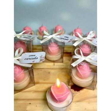Imagem de Kit 10 Mini Velas Perfumadas com Botão de Rosa, Lembrancinha, Presente com caixa de acetato laço e tag