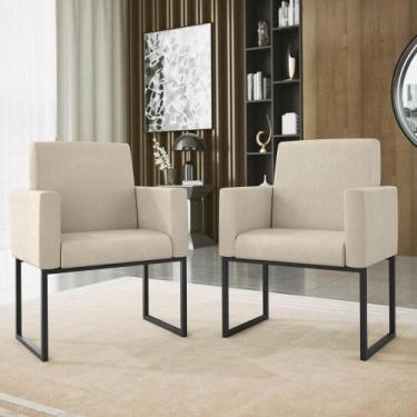 Imagem de Kit 02 Cadeiras Poltrona Decorativa Sala Quarto Base Preto - Balaqui D