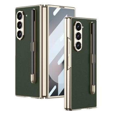 Imagem de FWYANZH Capa de couro para Samsung Galaxy Z Fold 6, capa minimalista à prova de choque com suporte para S-Pen Proteção com tudo incluído, capa elegante, verde, dobra 6
