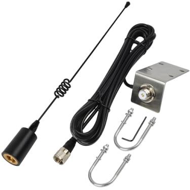 Imagem de HYS Antena marinha de perfil baixo VHF Band Amateur 156-163 MHz com orifício de suporte em L de aço inoxidável e cabo coaxial RG-58 com 5 m para rádios marítimos VHF Standard Horizon Icom Cobra Uniden