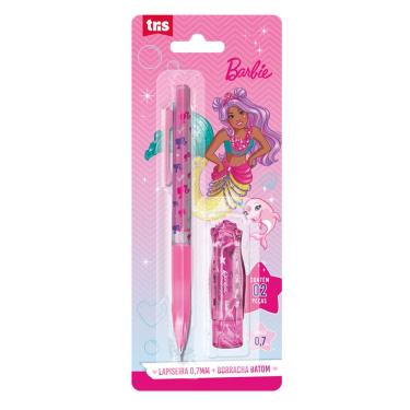 Imagem de Barbie Kit 2 Peças — Lapiseira 0,7mm Retrátil e Borracha Batom Rosa