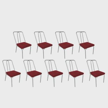 Imagem de Kit 09 Cadeira de Jantar Drika Office Escritório Recepção Ferro Prata Suede Vermelho -...