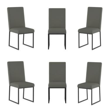 Imagem de Kit 6 Cadeiras De Jantar Com Base Ferro Preto Luxo Balaqui Cor: cinza Cinza