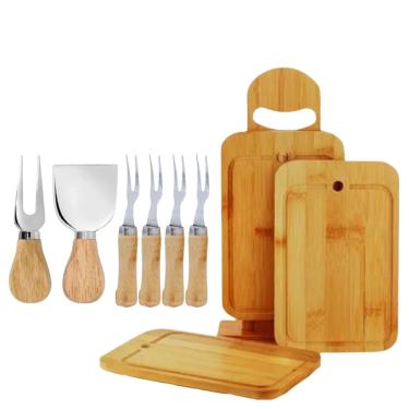 Imagem de Jogo de Tábuas para Servir Frios Com 10 Peças Bambu e Aço Inox.