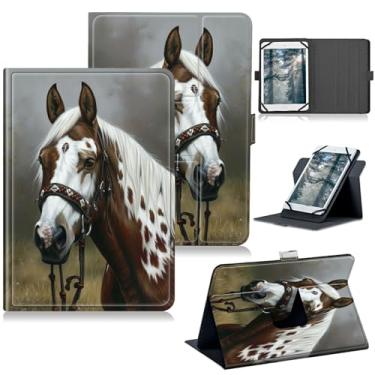 Imagem de RWUTYTIUL Capa universal para tablet Walmart Onn 2024 de 2024 (modelo: 100135923), capa protetora com suporte giratório de 360 graus com múltiplas visualizações de couro PU, cavalo