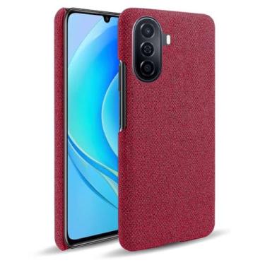 Imagem de Capa para Honor Enjoy 50,Capa desenhada em lona,Case Protetora Ultrafina com Empunhadura Macia,Design em Tecido Antichoque e Antiarranhões-Red