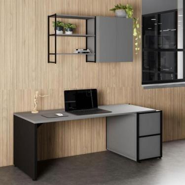 Imagem de Escrivaninha 1,7m c/ Balcão Lateral Nicho e Armário Aéreo F5 - F5 Offi