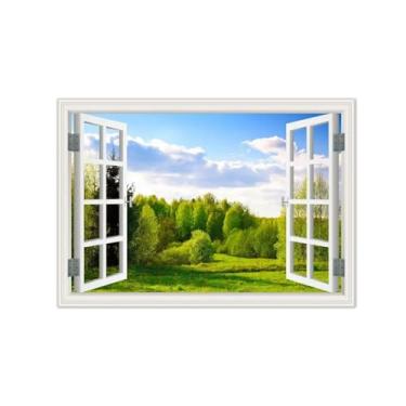 Imagem de Vista da Janela Paisagem Pintura em Tela-Nuvens árvore florestal-Impressão Lona Arte Parede Natural-Decoração Sala Estar 50x70cm Sem Moldura