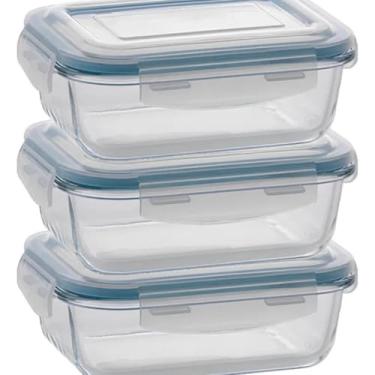 Imagem de kit 3 Potes 640 ml de Vidro Herméticos, Tampa com Trava, Recipientes para Alimentos, Próprio para Microondas e Lava-louças