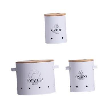 Imagem de Ｂｅｓｇａ 3pcs de cebola batata alho armazenamento de cozinha latas vegetais versáteis rústicos com orifícios aerjados para de piqueniques, Branco