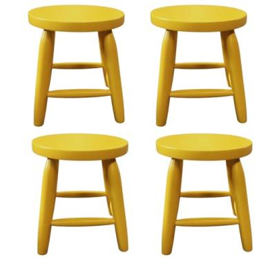 Imagem de Kit 4 Banquetas Banquinho 30cm Altura, Assento MDF, Estrutura Eucalípto, Multiuso, Ideal Casa Módeis e Decoração, Prático para Transportar Amarelo