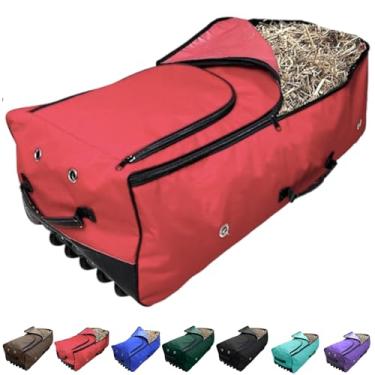 Imagem de Majestic Ally Saco de fardos de feno para rolamento de cavalos, 112 x 50 x 38 cm, armazenamento de nylon com rolamento, várias cores (vermelho, grande)