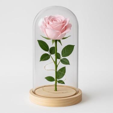 Imagem de Rosa Encantada Redoma cúpula com LED Rosa Artificial Iluminada flor Presente