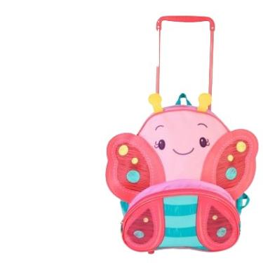 Imagem de Mochila Infantil com Rodas, Design de Borboleta Rosa, Alças Ajustáveis, Detalhes em Turquesa