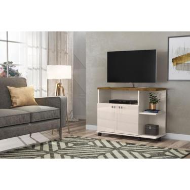 Imagem de Rack Pequeno Com Rodinhas Prático Lisboa Lukaliam, OFF WHITE/CANELA