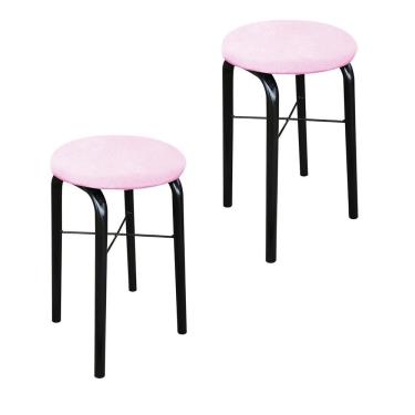 Imagem de Kit 02 Banquetas Baixa Manu Suede Rosa Bebê