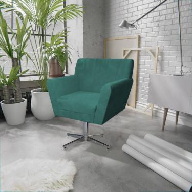 Imagem de Poltrona Base Giratória De Metal Lauren Maranata Esfofados Azul Turquesa