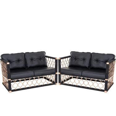 Imagem de 2 Poltronas Namoradeira Preta Em Alumínio Corda Náutica