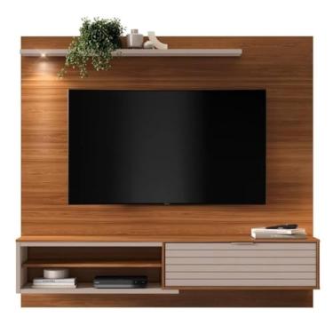 Imagem de Mobler Painel para TV até 70 Polegadas, Home Suspenso Trenton 180cm, Madeira Natural e Branco, Estilo Retrô (Cinamomo Mel/Grigio Fosco)