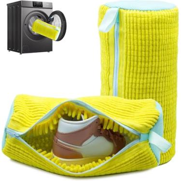 Imagem de Bolsa para máquina de lavar sapatos, reutilizável, com zíper, bolsa de limpeza de sapatos para uso doméstico, lavagem a seco, multifuncional (amarelo-2 peças)