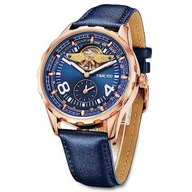 Imagem de TIME100 Relógio masculino mecânico automático, ponteiros luminosos, mostrador esqueleto, impermeável, série piloto, relógio com volante de negócios, Masculino - 19, Mecânico, automático, relógio
