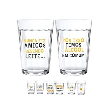 Imagem de Jogo 2 Copos Americanos Vidro Personalizado Cerveja Frases Divertidas Engraçadas Arte Fixa 190ml Presente Criativo Logo Resistente (Nunca fiz amigos bebendo leite...)