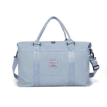 Imagem de KARRESLY Bolsa de viagem feminina, bolsa de ombro para fim de semana, bolsa esportiva para academia, à prova d'água, Azul claro, free size