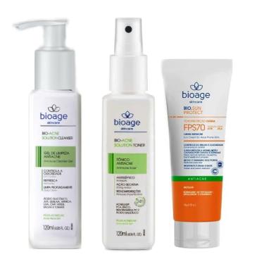 Imagem de Sabonete Facial Antiacne + Tonico + Protetor Solar FPS70 Rotina Antiacne - BIOAGE