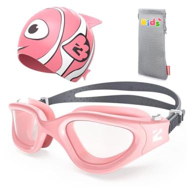 Imagem de ZIONOR Óculos de natação infantil com tampa, G1 MINI SE Óculos de natação antiembaçamento com touca de natação de silicone para crianças