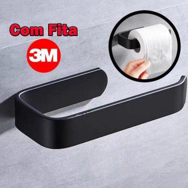Imagem de Suporte Porta Papel Higienico Preto e Suporte para Celular Com Adesivo