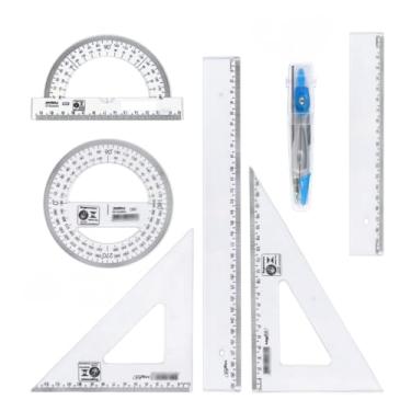 Imagem de Conjunto Escolar - Inclui RéGua Transparente de Geometria MatemáTica, Transferidor, Compasso(Azul 7 pçs)