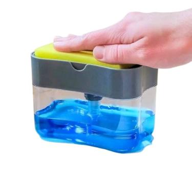 Imagem de Dispenser Porta Detergente Sabão 2 em 1 Suporte para Esponja 380ml(2 UNIDADE)